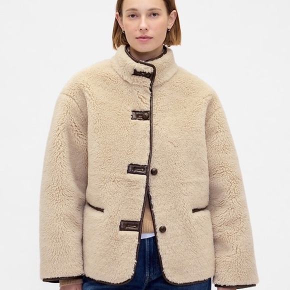 Mango Beige Faux-Shearling Teddy Jacket with Toggle Closures - Picture 2 of 4